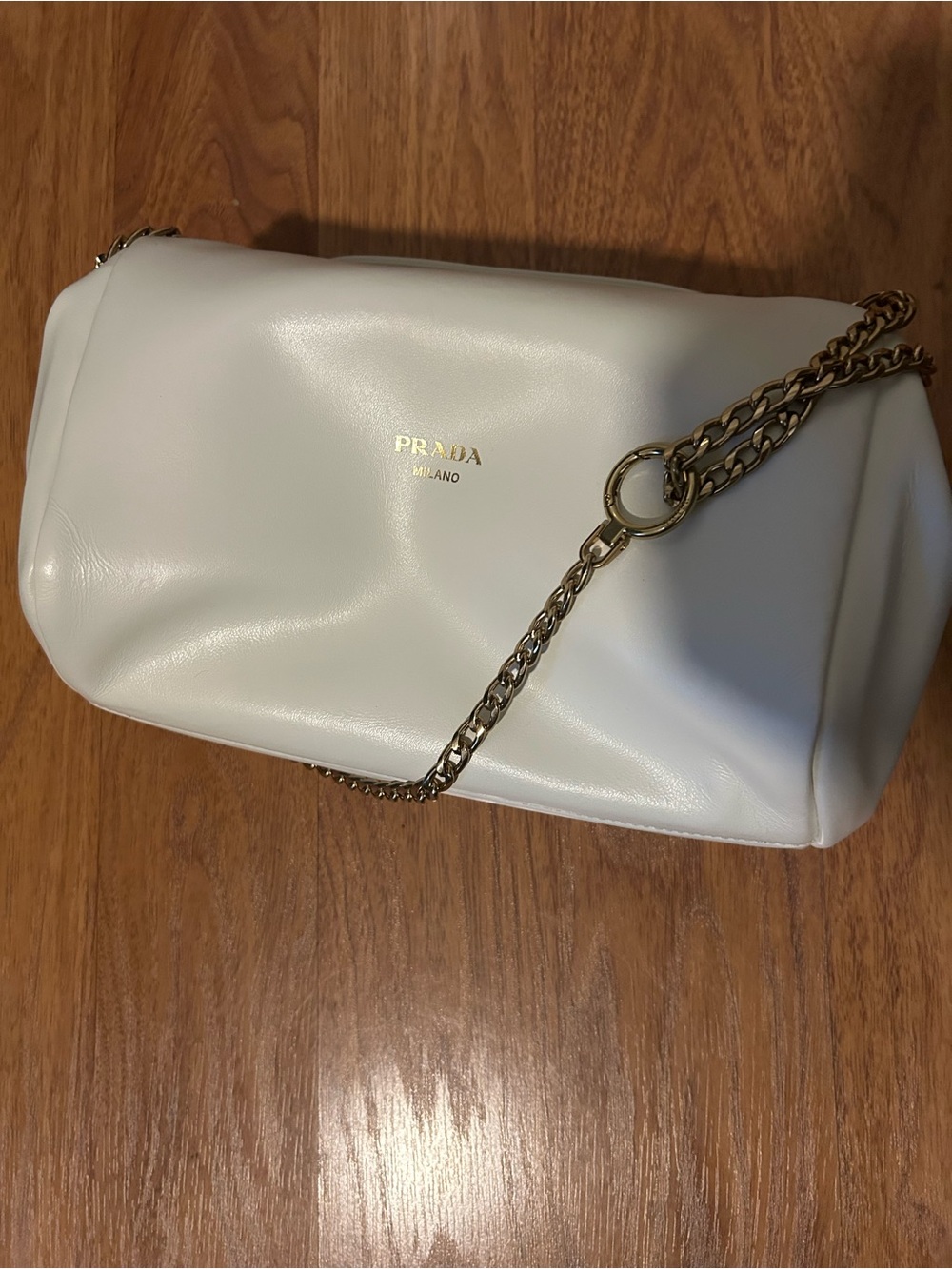 Prada Cream Leather Shoulder Bag with Gold Chain